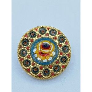 Vintage Round Italian Micro Mosaic Millefiori Glass Pin Brooch 1" Flower